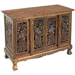 Hand carved Peacocks Storage Cabinet/ Sideboard Buffet