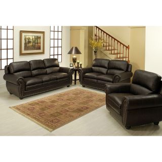 Abbyson Living Laguna 3 piece Dark Brown Top Grain Leather Sofa Set