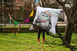 illustrated bow tie owl cushion by handmade carnival