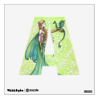Fairy and Dragon Letter A Wall Decal Green