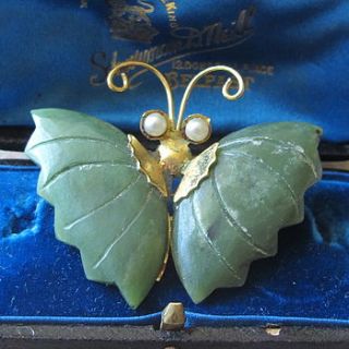 vintage carved jade butterfly brooch by ava mae designs
