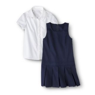 Cherokee Girls School Uniform Short Sleeve Blouse and Jumper Set   Navy 6