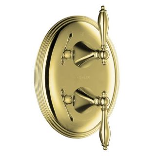 Kohler K t10302 4m pb Vibrant Polished Brass Finial Traditional Stacked Valve Trim With Lever Handles, Valve Not Included