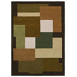 Hand tufted Geometric Multi Wool Rug With Shades Of Olive And Beige (5 X 8)