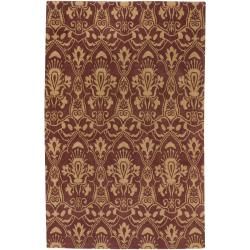 Hand knotted Multicolored Burgundy Oconto Hand Carded New Zealand Wool Rug (5 X 8)