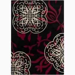 Mandara Hand tufted Floral Black/dark red Wool Rug (9 X 13)