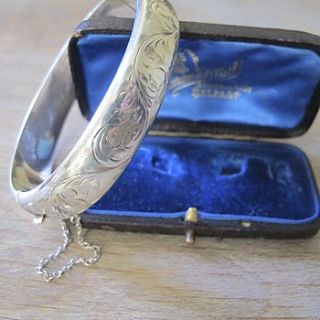 vintage silver floral etched bangle by ava mae designs