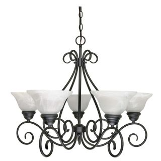 Castillo Five light Indoor Chandelier With Textured Black Finish And Alabaster Swirl Glass