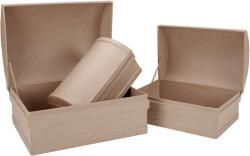 Paper Mache Treasure Chest Box Set Of 3 12, 10 1/4, 8 3/4