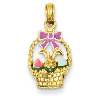 14k Yellow Gold Enameled Easter Basket with Bunny Pendant Jewelry