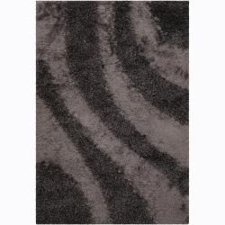Handwoven Patterned Dark Gray Mandara Shag Rug (5 X 76)