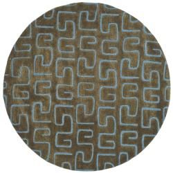 Handmade Puzzles Brown/ Blue New Zealand Round Wool Rug (6 Round)