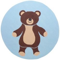 Hand hooked Blue/multicolored Bear Portage Rug (8 Round)