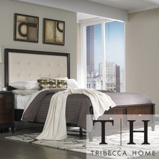 Tribecca Home Cumbria Cream Linen 2 drawer Queen size Storage Plateform Bed