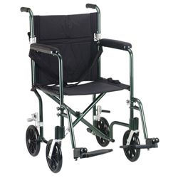Drive Medical Green Flyweight 17 Aluminum Transport Wheelchair