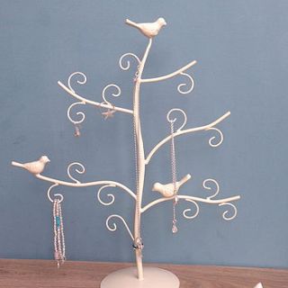 perched birds jewellery tree – cream by not a jewellery box