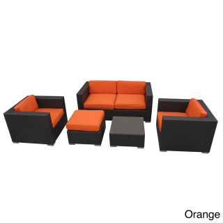 Modway Malibu Collection 5 piece Wicker Rattan Outdoor Sectional Set With Cushions Orange Size 5 Piece Sets