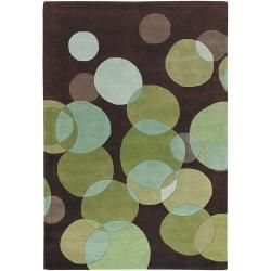 Avalisa Brown/green Bubbles Geometric Hand tufted New Zealand Wool Rug (79 X 106)
