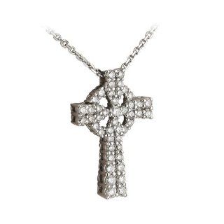 14k White Gold and Diamond Celtic Cross Necklace Irish Made Pendant Necklaces Jewelry