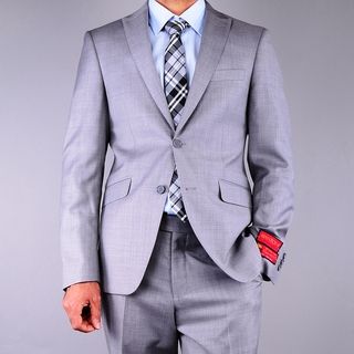 Men's Slim Fit Textured Grey 2 button Wool Suit Suits