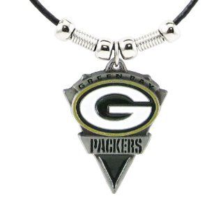 Green Bay Packers   NFL Leather Necklace Beads & Pewter Pendant   NFL Football Fan Shop Sports Team Merchandise  Packer Leather Cord Necklace  Sports & Outdoors