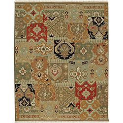 Hand knotted Green/ Red Wool Rug (8 X 10)