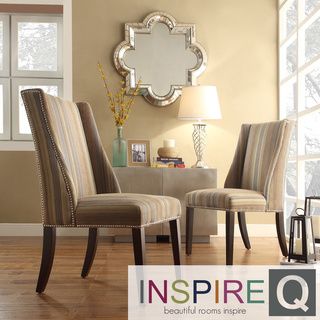 INSPIRE Q Geneva Mocha Tonal Stripe Wingback Hostess Chairs (Set of 2) INSPIRE Q Dining Chairs