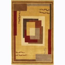 Hand knotted Mandara Gold New Zealand Wool Runner Rug (26 X 76)