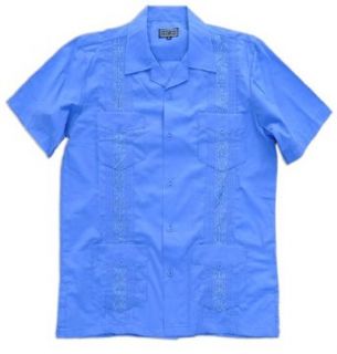 Squish West Line Cuban Style Guayabera Shirt / Blue   Small at  Mens Clothing store