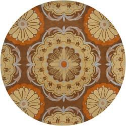 Hand tufted Mandara Brown/orange/beige New Zealand Wool Rug (79 Round)