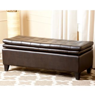 Abbyson Living Hartford Bonded Leather Double Cushion Storage Ottoman