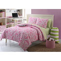 Kendall 11 piece Pink/green Dorm Room In A Bag With Sheet Set