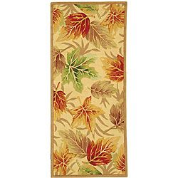 Hand hooked Foliage Ivory Wool Runner (26 X 6)