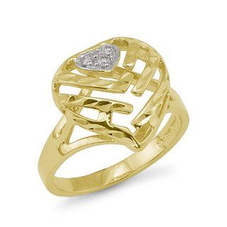 Aloha Heart Ring with Diamonds in 14K Yellow Gold   15mm Jewelry