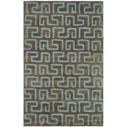 Handmade Puzzles Brown/ Blue New Zealand Wool Rug (36 X 56)