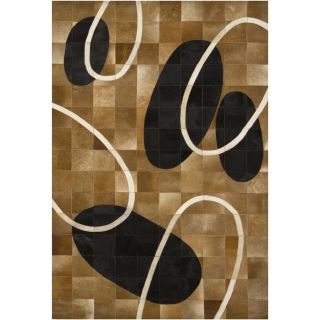Handmade Mandara Brown/beige Leather Rug With Geometric Pattern (3 X 5)