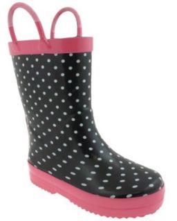 Capelli New York Shiny Pin Dots Printed Toddler Girls Casual Rain Boot Black Combo 8/9 Shoes