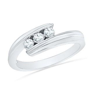10KT White Gold Round Diamond Three Stone Bypass Ring (1/4 Cttw) D GOLD Jewelry