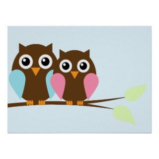 Owl couple on a branch poster