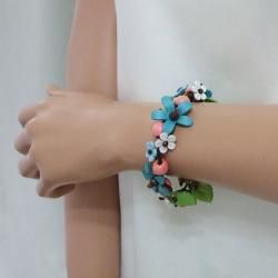Organic Leather Blue Daisy Garland Bracelet (Thailand) Bracelets