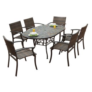 Home Styles Stone Harbor Oval Dining Table And Newport Arm Chairs 7 piece Outdoor Dining Set Black Size 7 Piece Sets