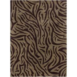 Hand tufted Mandara Brown Animal Pattern New Zealand Wool Rug (79 X 106)