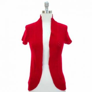 Luxury Divas Red Short Sleeve Knit Cardigan Shrug Sweater