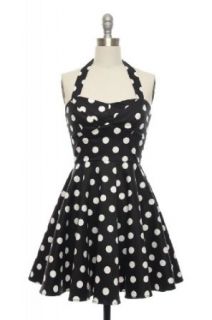 Women's 50s Pin Up Vintage Style Black Cupcake Polka Dot Sundress Rockabilly (Large)