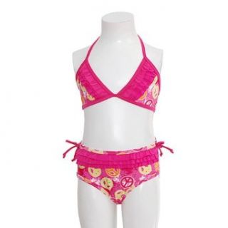 Little Girls 6X Fuchsia Peace Print Ruffle 2pc Bikini Swimsuit 2B Real Clothing