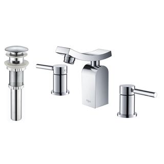 Kraus Unicus Three hole Bas inch Faucet/ Pop Up Drain Withoverflow Chrome