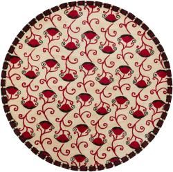 Hand tufted Mandara Ivory New Zealand Floral Wool Rug (79 Round)