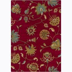Hand tufted Mandara Dark Red Floral Wool Rug (5 X 7)