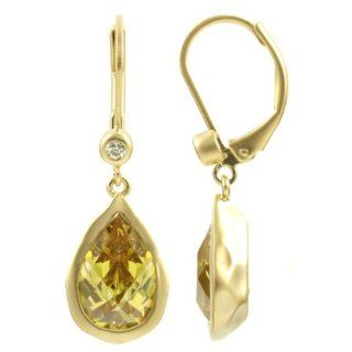 Celebrity Style Fashion Jewelry   Kate Middleton   Kate Middleton Inspired Pear Drop Canary CZ Earring   Gold Tone Jewelry