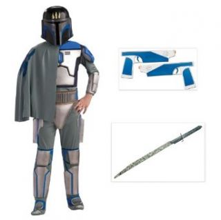 Star Wars Clone Wars Deluxe Pre Vizsla Trooper Child Costume (L), Gun & Sword Clothing